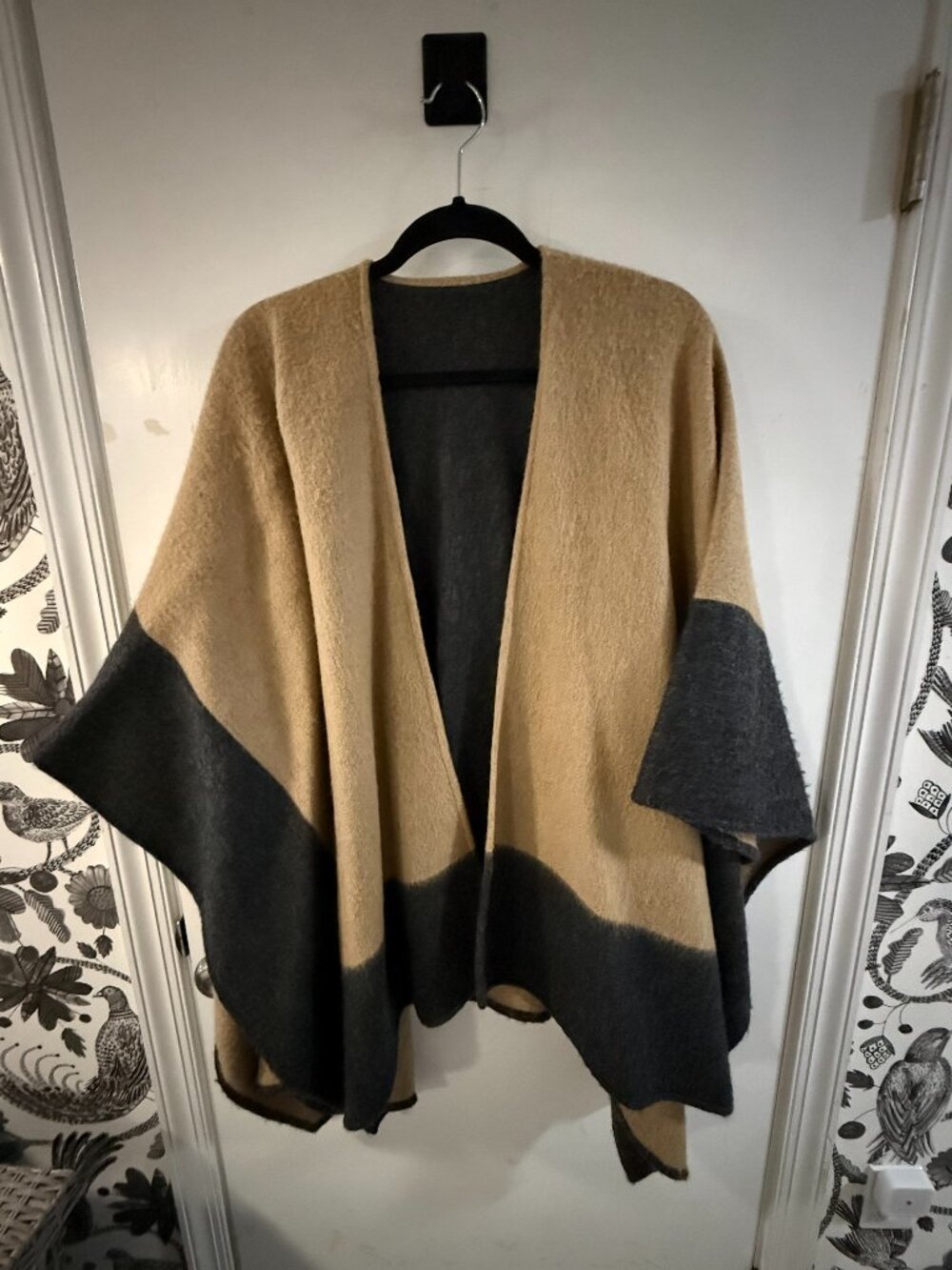 rag & bone Wool Double Faced Wrap Cape Poncho Camel Gray OS